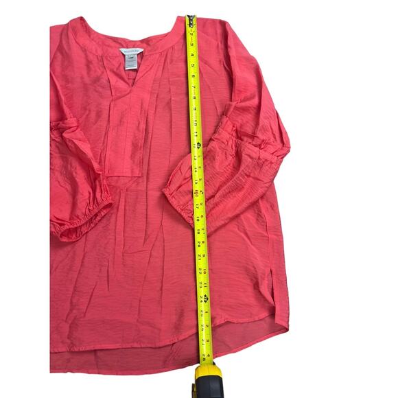 Multiples Women’s Large Coral Tunic Top Peasant Style 3/4 Sleeve Boho Chic - Picture 2 of 6